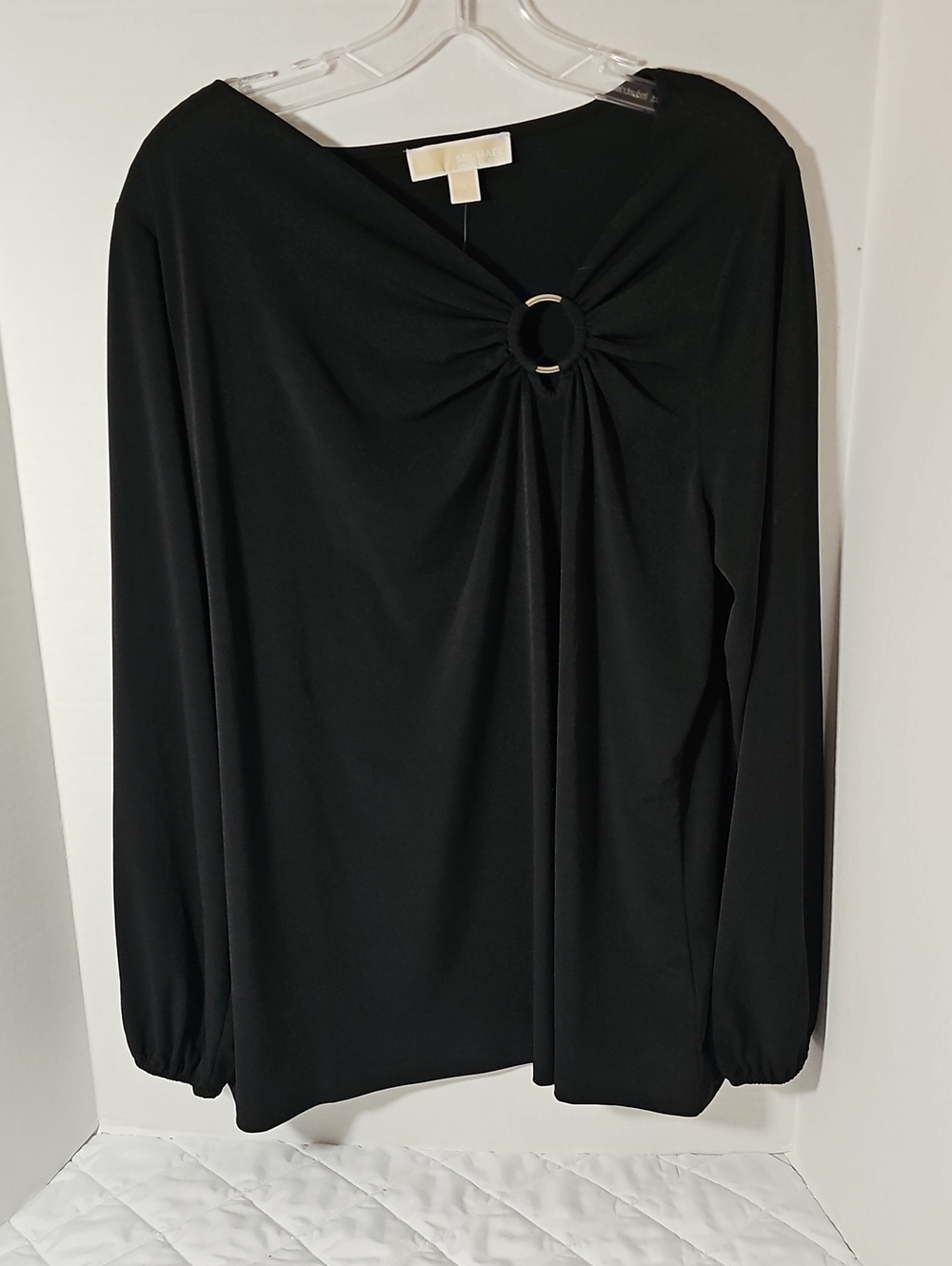 Michael Kors Black Long-Sleeve Top with Front Ring Detail